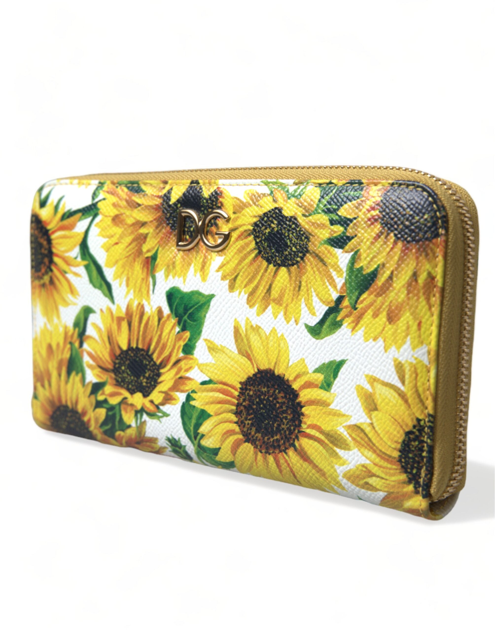 Dolce & Gabbana Kontinentale Brieftasche aus Leder mit Sonnenblumendruck